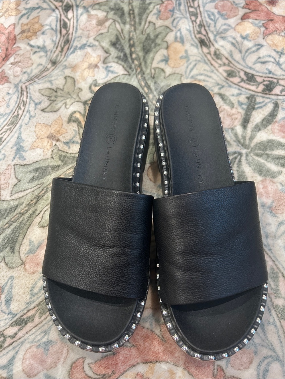 Chinese Laundry Black studded slide sandals